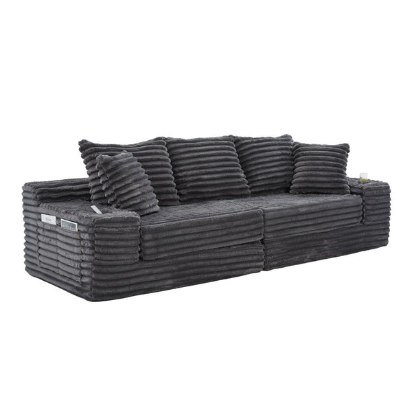English Elm Oversized Corduroy Cloud Couch Convertible Sleeper Sofa with Memory Foam Seating Dark Gray W395S00117