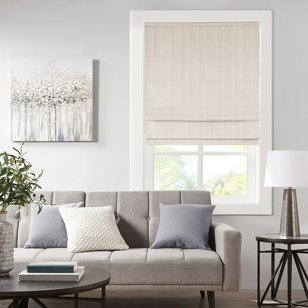 JLA Home Madison Park - Basketweave Cordless Room Darkening Roman Shade with Thermal Foam Backing for Privacy & Energy Savings Ivory MP40-7746