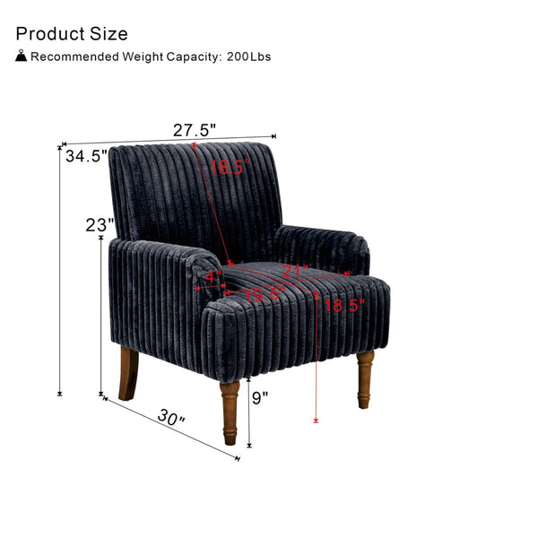 English Elm Modern Wide Wale Corduroy Accent Chair Solid Wood Legs Upholstered Living Room Seat Dark Grey W5568P445687