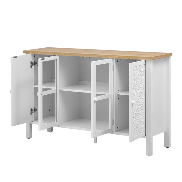 English Elm Vibe 47.2'' Retro Tv Stand For 43" Tvs - Stylish Media Console With Glass Doors & Secure Storage Solution N724P233371K-GIGA