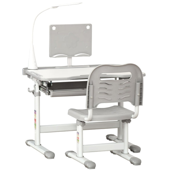 English Elm Qaba Kids Desk And Chair Set - Ergonomic Study Station With Usb Light, Storage Drawer, Gray & White W2225P249749-GIGA