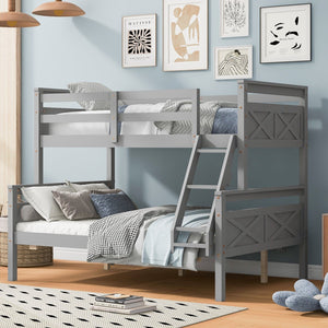 English Elm Twin Twin-over-Full Bunk Bed with Attached Ladder and Full-Length Guardrails for Safe Space-Saving Sleep Gray SM000118AAE-1