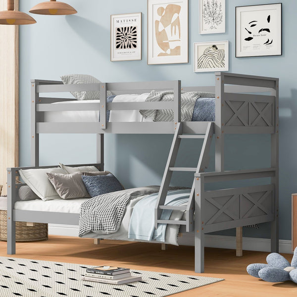 English Elm Twin Twin-over-Full Bunk Bed with Attached Ladder and Full-Length Guardrails for Safe Space-Saving Sleep Gray SM000118AAE-1