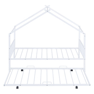 English Elm Twin House Metal Platform Bed with Trundle for Kids — Sturdy 350lb Capacity, Playful Loft Frame Design White MF323494AAK