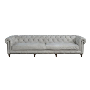 English Elm Ofer Vintage Antique White Top Grain Leather Sofa with Button Tufting, Nailhead Trim, Removable Covers B2726P407628