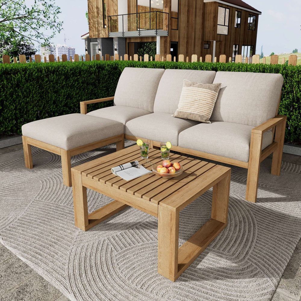 English Elm Christopher Knight Home® - Outdoor Acacia 3-Piece Sectional Sofa Set Light Gray Teak – Weatherproof Cushions, Stylish Comfort N757S338060B