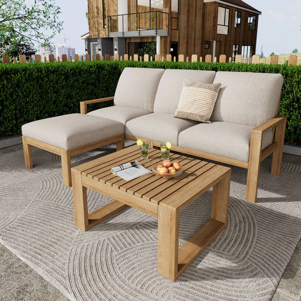 English Elm Christopher Knight Home® - Outdoor Acacia 3-Piece Sectional Sofa Set Light Gray Teak – Weatherproof Cushions, Stylish Comfort N757S338060B