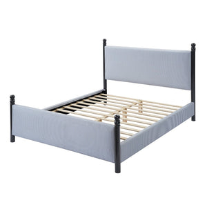 English Elm 48-inch Rubberwood Upholstered Queen Bed Vintage Sphere Post Padded Headboard N769P364057B