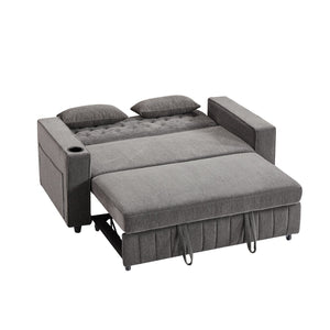 English Elm 61.4" Pull-out Sofa Bed Loveseat with Adjustable 3-Position Backrest, USB Ports, Cup Holders, Storage Rack Grey N719S001900E