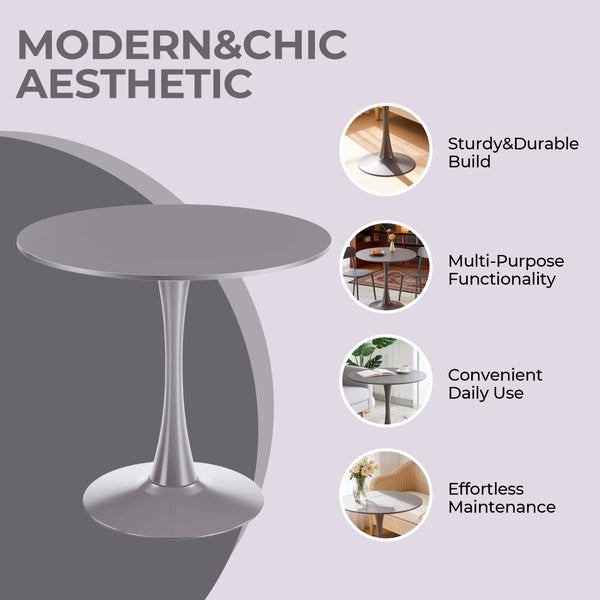 English Elm 31.5" Round Mdf Pedestal Dining Table Mid-century Modern Sculpted Base Seats Four Grey W234P405191