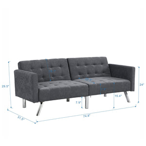 English Elm Sofa Convertible Linen Sofa Bed with Split-Back Recline, 3 Positions, Breathable Comfort for Small Spaces Dark Gray 41.3 L x 34.7 W x 8.2 H W2297S00005