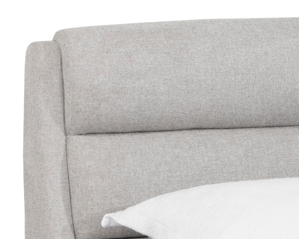 Sunpan Senna Upholstered Bed with Modern Curves and Channel Tufting in Belfast Heather Grey for Comfort King