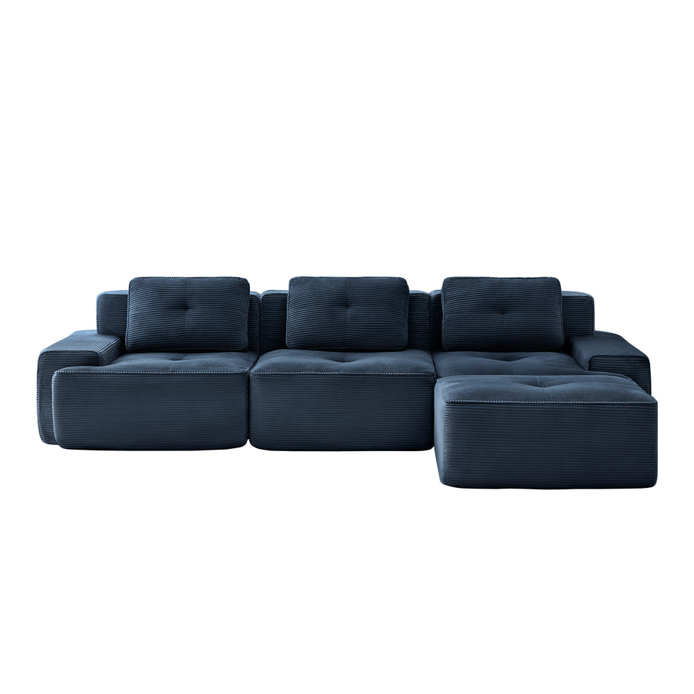 English Elm 117" Modern L-Shaped Modular Sectional Sofa - Luxurious Corduroy, Deep Seats, Movable Ottoman, No Assembly W714S01495