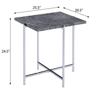 English Elm Grey Rectangle End Table With Chrome Base - Contemporary Faux Marble Accent For Modern Living Spaces B062P185651