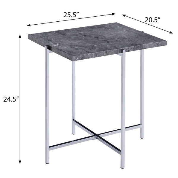 English Elm Grey Rectangle End Table With Chrome Base - Contemporary Faux Marble Accent For Modern Living Spaces B062P185651