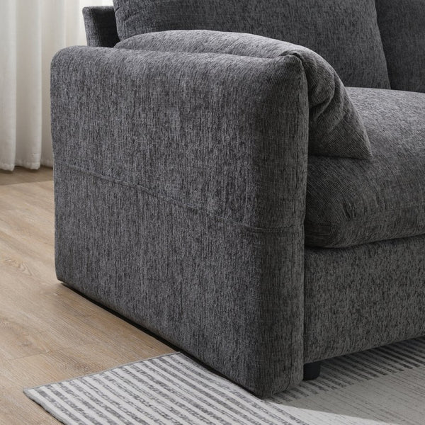 English Elm [video]96.5'' Chenille L-shaped Sectional with Usb Charging Ottoman Pockets Living Room N723S8776E