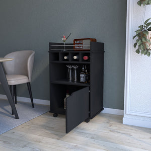 English Elm Fm Furniture Crozier Rolling Bar Cart with Wine Rack Cabinet and Warm Macadamia Finish B128P321057