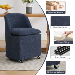 English Elm 058-Set Chenille Fabric Dining Chairs with 360° Swivel Wheels, Ergonomic Upholstered Seating, 250 lb Capacity Blue W527P242553
