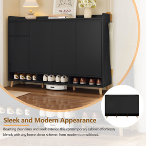 English Elm ON-TREND Modern Shoe Cabinet with Adjustable Shelves, Solid Wood Legs, Spacious Entryway Storage Sideboard Black WF321211AAB