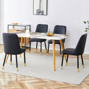 English Elm Table Modern Minimalist Dining Set With White Imitation Marble Top & Gold Metal Legs, 4 Chairs W1151S01667-GIGA