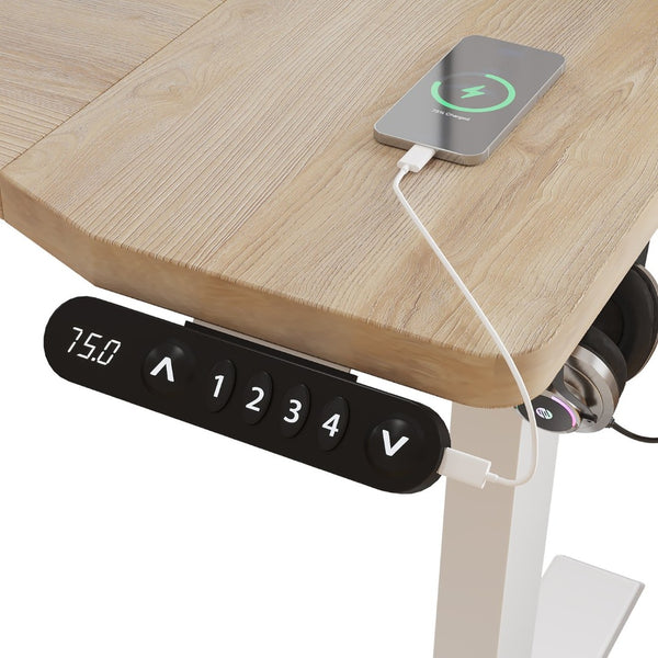 English Elm L-shaped Electric Standing Desk with Memory Presets and Cable Management for Home Office Oak,White W614P431991