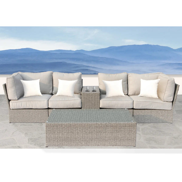 English Elm 4-Seat Outdoor Wicker Conversation Set with Plush 5" Cushions, Rustproof Aluminum Frame, No Assembly Required B120S00240