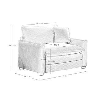 English Elm 3 Piece Comfortable Oversized Sectional Sofa Set – Plush Grey Corduroy With Memory Foam Cushions W714S00747