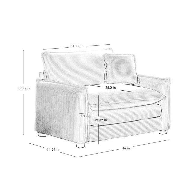 English Elm 3 Piece Comfortable Oversized Sectional Sofa Set – Plush Grey Corduroy With Memory Foam Cushions W714S00747