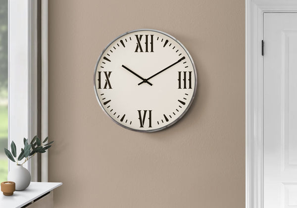 English Elm Clocks, Modern 20" Round Wall Clock With Black Roman Numerals On White Face - Quartz Quiet Mechanism B2710P287089