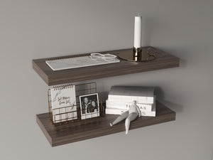 English Elm Floating Shelves - Set Of 2 Walnut Finish, Modern Design For Home Decor & Space-Saving Solutions B097P250926