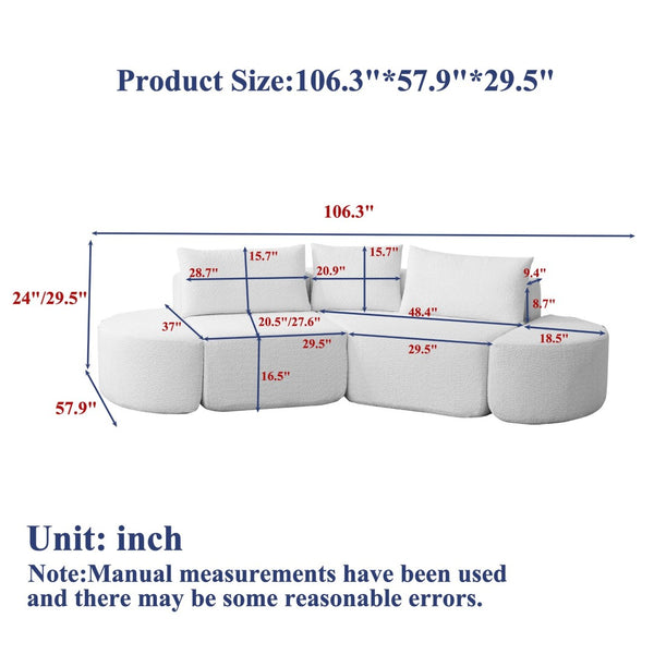 English Elm 106.3-inch Chenille Modular Sectional with Curved Ottomans for Modern Living Spaces W3505P383963