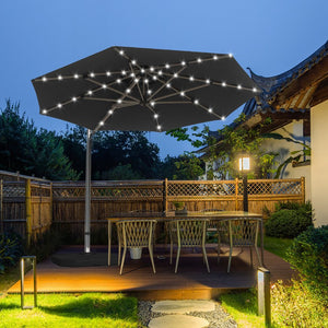 English Elm Round Cantilever Umbrella with Center Pole - 9-Rib Reinforced Aluminum Frame, 360° Pedal Rotate, Hydraulic Opening and 5-Position Tilt Adjustment for Superior Sun Protection Gray W1859P337919
