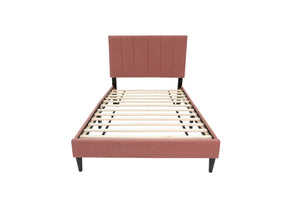 English Elm Twin Brushed Linen Bed with Adjustable Channel Tufted Headboard, 3" Lift, 12-Slat Support for Luxe Comfort Pink 45 L x 30 W x 5 H B089P240522