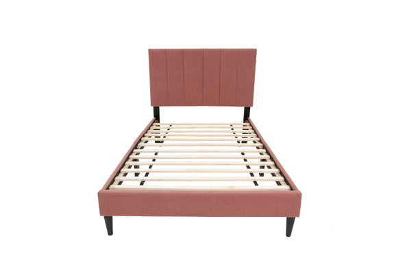English Elm Twin Brushed Linen Bed with Adjustable Channel Tufted Headboard, 3" Lift, 12-Slat Support for Luxe Comfort Pink 45 L x 30 W x 5 H B089P240522