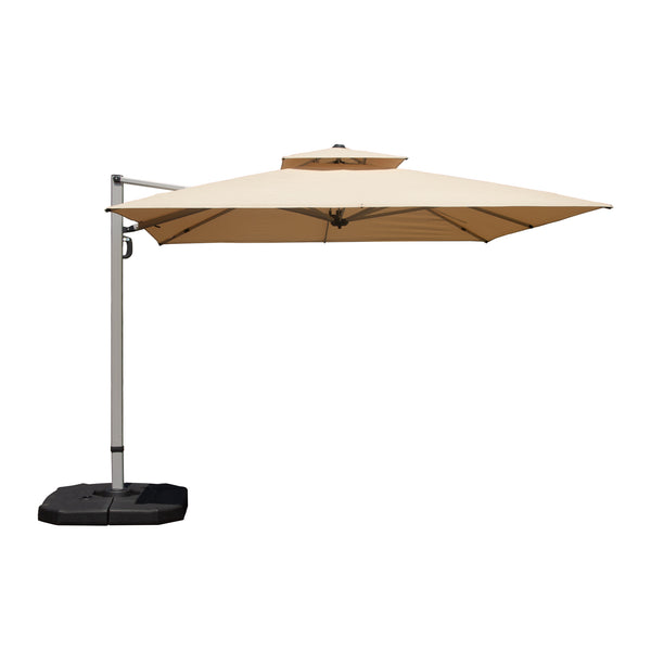 English Elm 10'X10' Square Cantilever Umbrella with Hydraulic Open, 5-Position Tilt, UPF50+ Polyester Canopy Beige W1859P337786