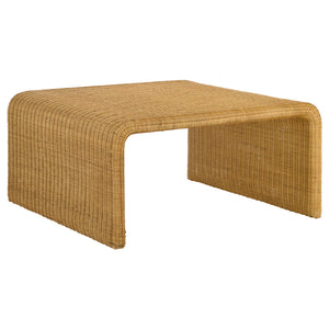 English Elm Cahya Natural Square Woven Rattan Coffee Table with Waterfall Edges, Organic Grain & Modern Warmth B062P344967