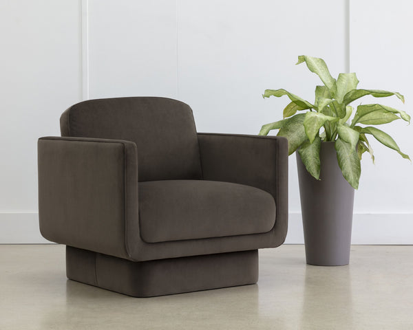 Sunpan Everton Lounge Chair - Classic Comfort with U-Shaped Arms and Floating Design for Modern Spaces Meg Dark Brown