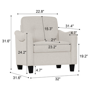 English Elm 3 Piece Living Room Sofa Set – Modern 3-Seater, 2-Seater Loveseat & Accent Armchair For Comfort W680S00083