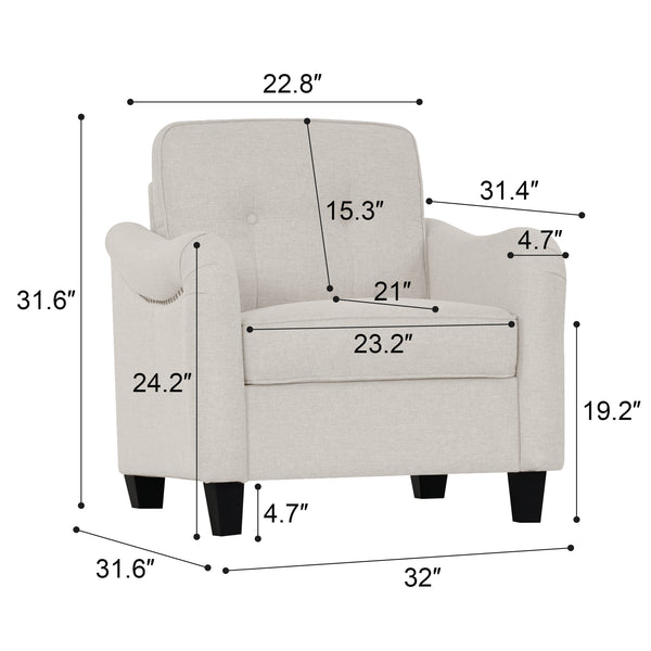 English Elm 3 Piece Living Room Sofa Set – Modern 3-Seater, 2-Seater Loveseat & Accent Armchair For Comfort W680S00083