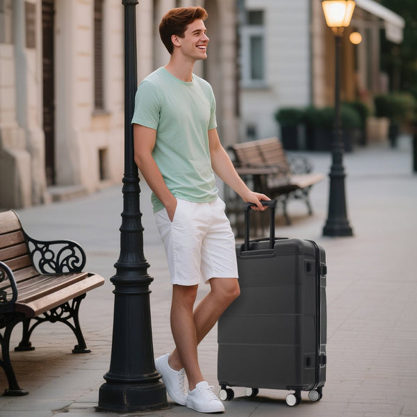 English Elm 6 Piece Hardshell Abs Travel Set with Spinner Wheels Combination Lock and Toiletry Bag Charcoal N732P391314E