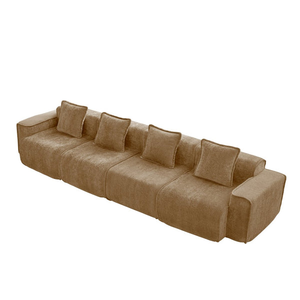 English Elm Streamlined Velvet Modular Sofa Four Seat Deep Cloud Foam French Piping Living Room Brown W3041S00375