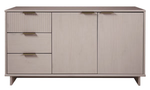 English Elm Granville 55" Sideboard with Solid Wood Ribbed Drawers, Gold Steel Handles & 3 Concealed Shelves LIGHT GREY B365S00119
