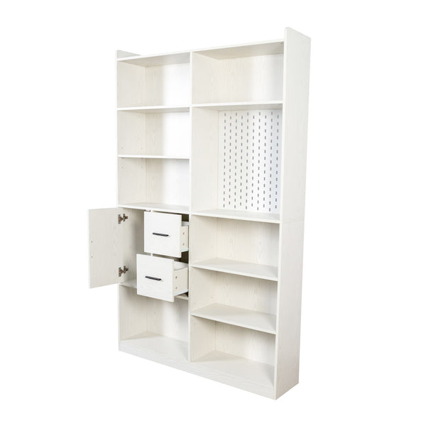 English Elm Bookshelf 79" Tall 9-Shelf White Pegboard Bookcase with 3 Deep Drawers, Modern Wide Storage Unit W331P295438
