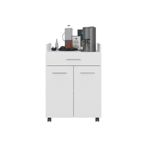 English Elm Kitchen Compact Cart with 2 Doors, 1 Drawer & 2 Shelves on 4 Swivel Wheels — White Engineered Wood Storage B097P350298