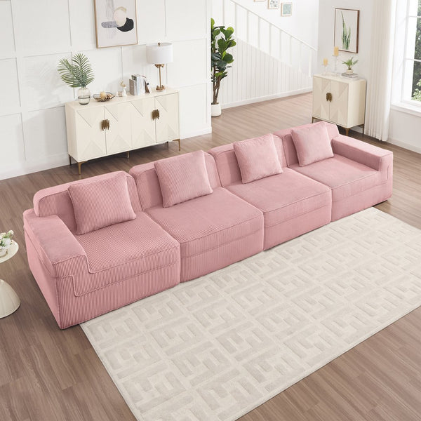 English Elm Modular 4-Seat Boneless Sofa - Plush Pink Corduroy Cloud Sectional Couch With Versatile Design & Comfort W3041S00341