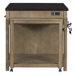 English Elm TREXM Expandable Kitchen Island with Hidden Pull-Out Extension, Built-In Outlets, Retro Storage Wheels Natural+Espresso XW000023AAP
