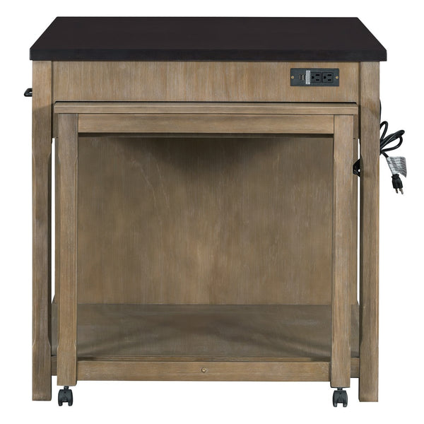 English Elm TREXM Expandable Kitchen Island with Hidden Pull-Out Extension, Built-In Outlets, Retro Storage Wheels Natural+Espresso XW000023AAP