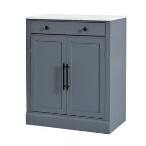 English Elm [Assembly Modern Freestanding Kitchen Pantry with Faux Marble Top, Set of 2 Cabinets with Drawer, Adjustable Shelves, Sleek Durable Design for Dining Room and Coffee Bar Gray SP000074AAE