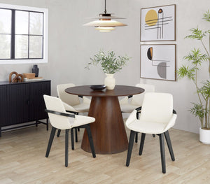 English Elm Dining/accent Chair Solid Wood Tapered Legs Cream Upholstery Mid-century Modern Seating Black,Cream B202P471307