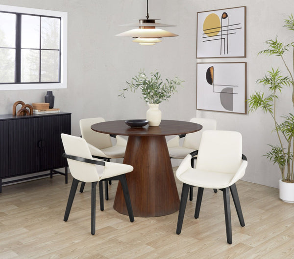 English Elm Dining/accent Chair Solid Wood Tapered Legs Cream Upholstery Mid-century Modern Seating Black,Cream B202P471307